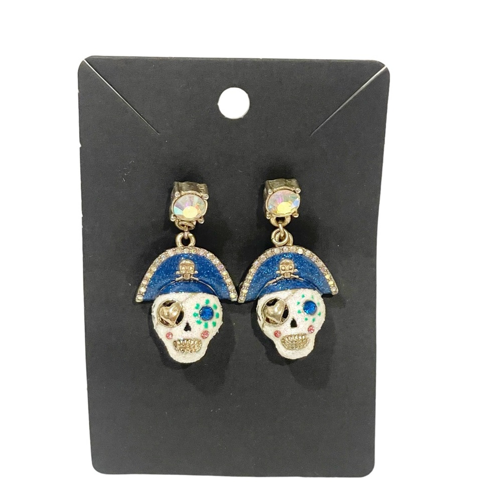 Betsey Johnson Sugar‎ Skull Pirate Earrings Jeweled Jewelry